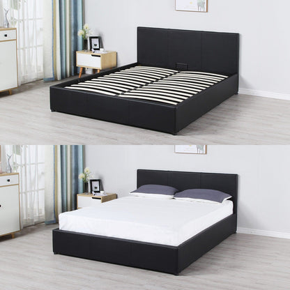 Milano Luxury Gas Lift Bed Frame And Headboard Double Queen King Black Dark Grey - King - Black