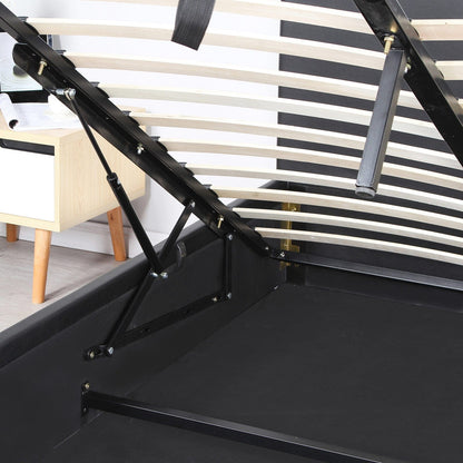 Milano Luxury Gas Lift Bed Frame And Headboard Double Queen King Black Dark Grey - King - Black