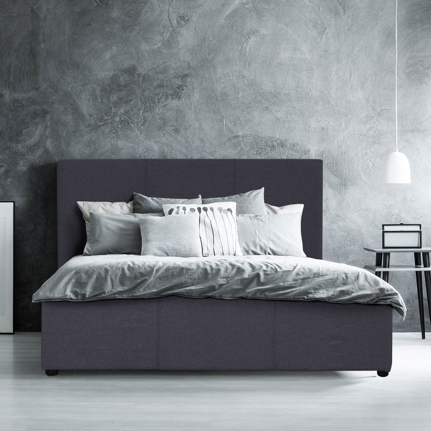 Milano Luxury Gas Lift Bed Frame Base And Headboard With Storage - Queen - Charcoal