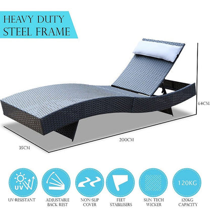 Milano Outdoor Sun Lounge Pool Bed Deck Rattan Chair Curved Design Wicker Sofa