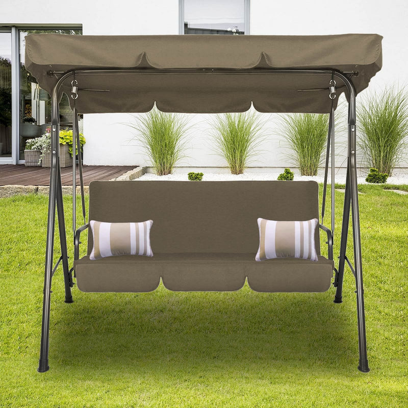 Milano Outdoor Swing Bench Seat Chair Canopy Furniture 3 Seater Garden Hammock - Coffee