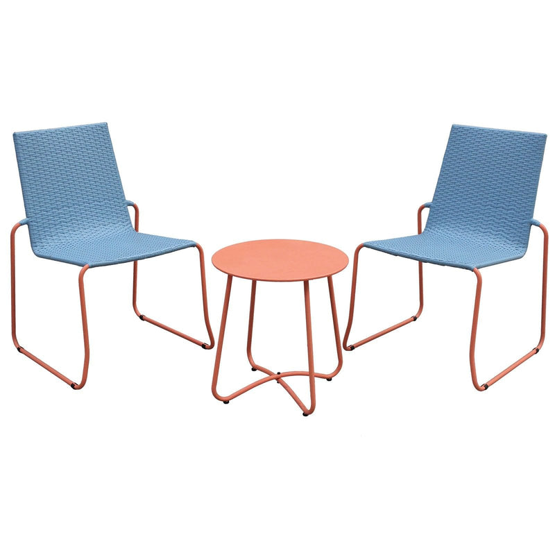 Milano 3pc Outdoor Furniture Steel/Rattan Coffee Table & Chairs Patio Garden Set - Blue & Orange