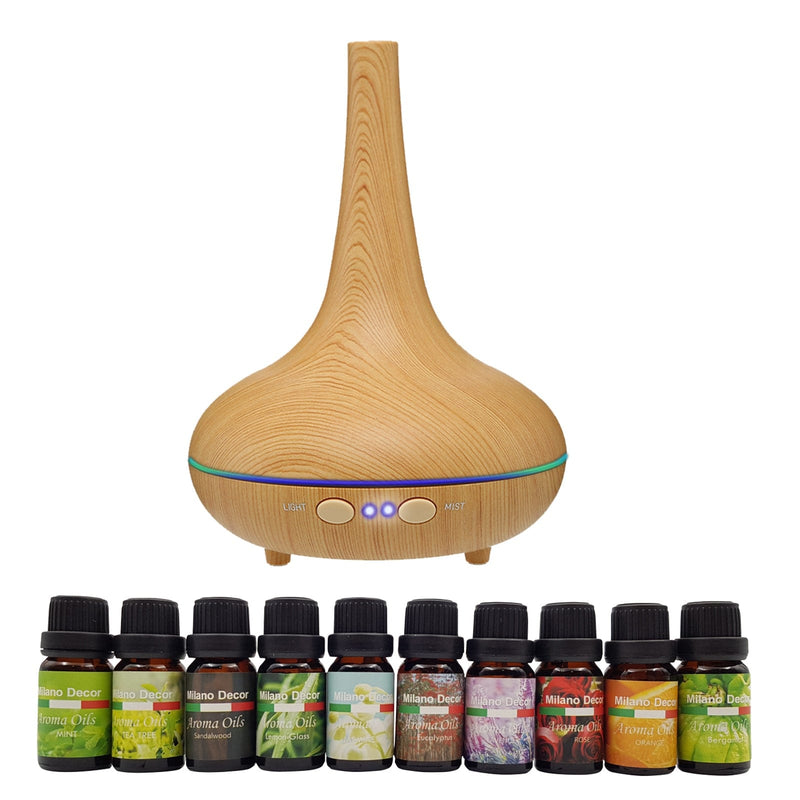 Milano Aroma Diffuser Set With 13 Pack Diffuser Oils Humidifier Aromatherapy - Light Wood