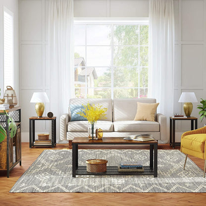 Coffee Table with Metal Frame Storage Shelf Rustic Brown