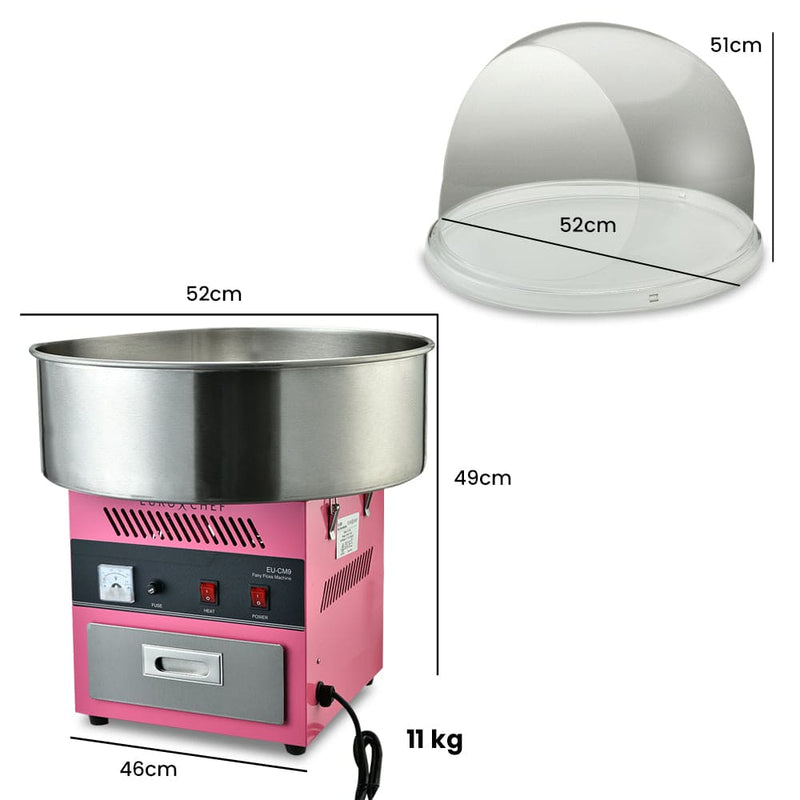 EUROCHEF 1000W Commercial Cotton Candy Machine Fairy Floss Maker with Transparent Shield