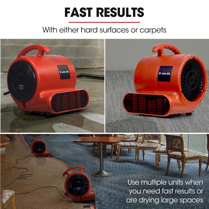 Baumr-AG 3-Speed Carpet Dryer Air Mover Blower Fan, 800CFM, Sealed Copper Motor, Poly Housing