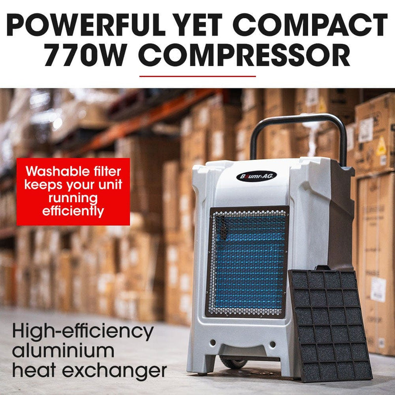 Baumr-AG 90L/day Commercial Air Dehumidifier for Mould, Portable, Stackable, LCD Display, Wheels