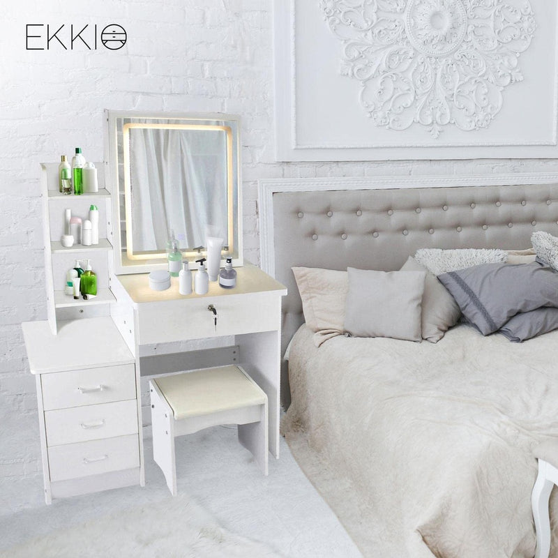 EKKIO Dressing Table White LED Mirror + Stool EK-DT-100-LD