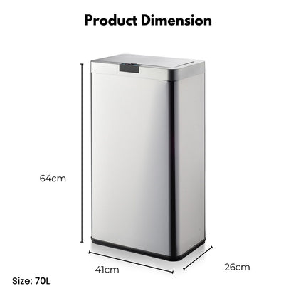 MIRAKLASS Sensor Bin 70L Wide Silver Square