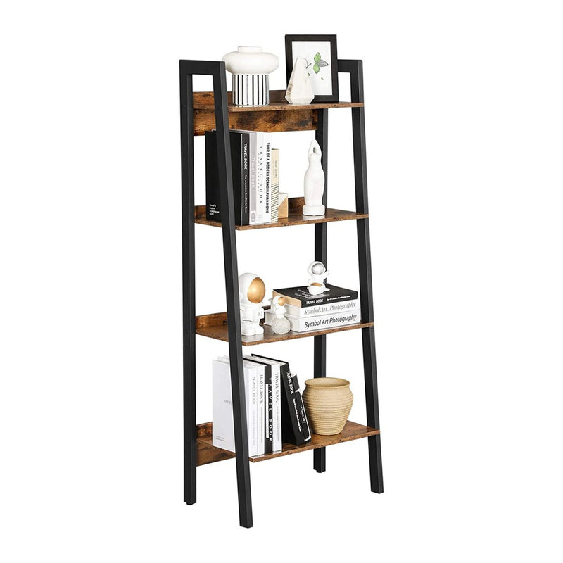 VASAGLE Ladder Shelf 4-Tier Home Office Bookshelf Metal Frame Industrial Rustic Brown and Black