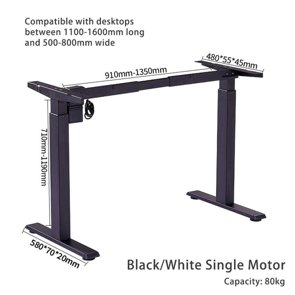 Standing Desk Height Adjustable Sit Stand Motorised Black Dual Motors Frame 120cm Black Top