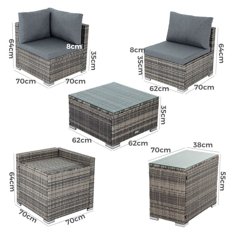 Modular Outdoor Lounge Set-9pcs Sofa, Armchairs and Coffee Table