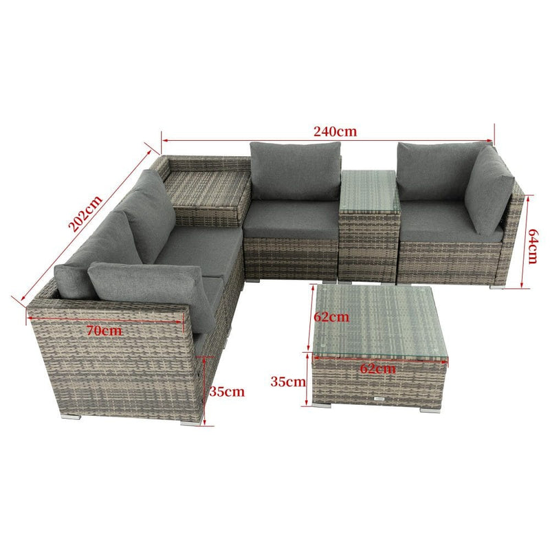 7PC Outdoor Wicker Lounge with Storage Corner (Grey)