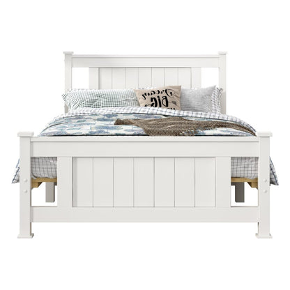 King Single Solid Pine Timber Bed Frame-White