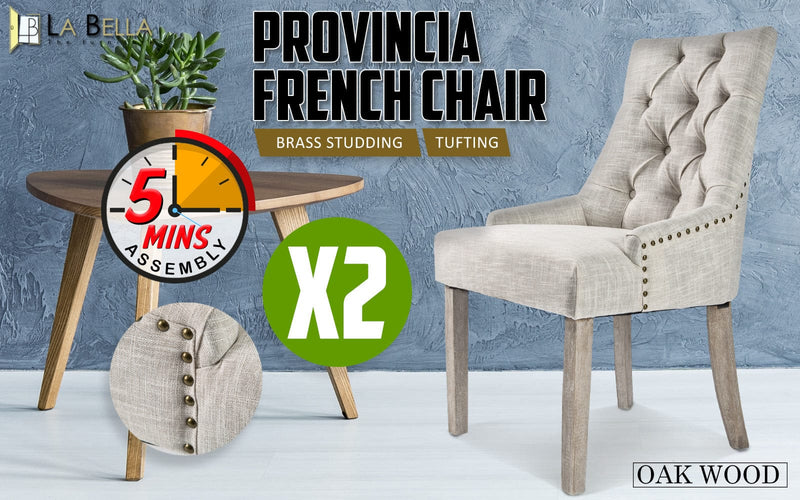 2X French Provincial Dining Chair Oak Leg AMOUR CREAM