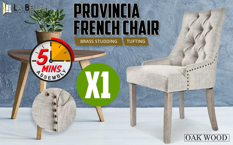 French Provincial Dining Chair Oak Leg AMOUR CREAM