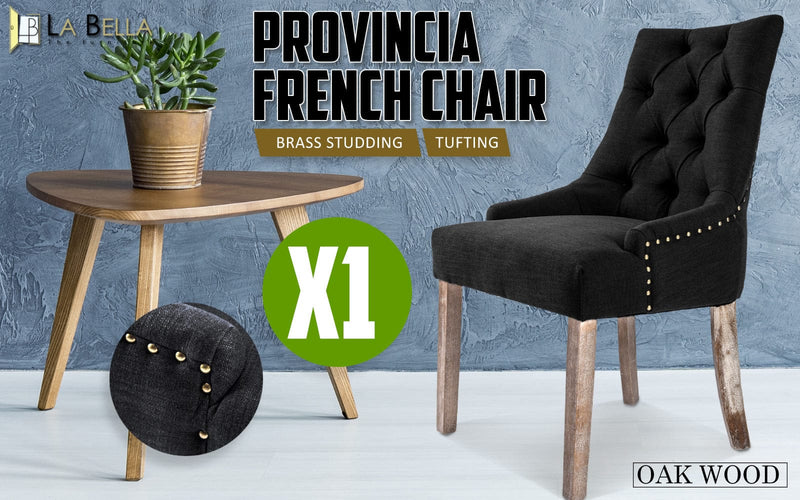 French Provincial Dining Chair Oak Leg AMOUR DARK BLACK