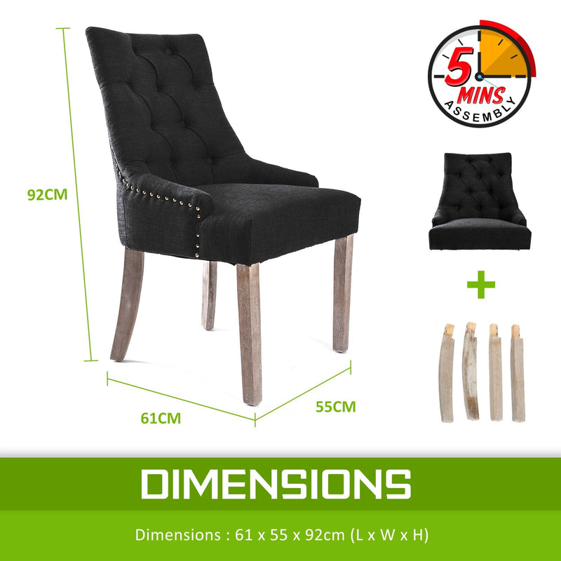 4X French Provincial Dining Chair Oak Leg AMOUR DARK BLACK