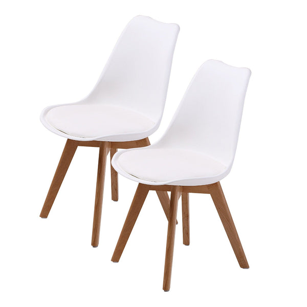 2X Retro Dining Cafe Chair Padded Seat WHITE