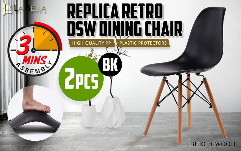 2X Retro Dining Cafe Chair DSW BLACK