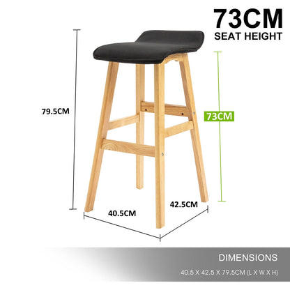 2X Wooden Bar Stool Dining Chair Fabric DARA 73cm BLACK