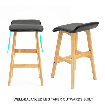 4X Wooden Bar Stool Dining Chair Leather DARA 65cm BLACK