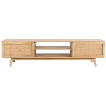 Olearia  ETU Entertainment TV Unit 175cm Solid Mango Wood Rattan 2 Door Natural