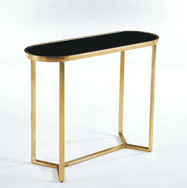 Interior Ave - Designer Giselle Black Glass & Brushed Gold Console Table