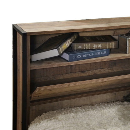 Queen Size Storage Bed Farme in Oak Colour with Particle Board Contraction and Metal Legs