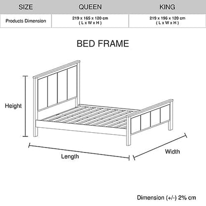 Queen Size Bed Frame with Solid Acacia Wood Veneered Construction in White Ash Colour