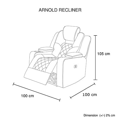 Electric Recliner Stylish Rhino Fabric Black 1 Seater Lounge Armchair with LED Features