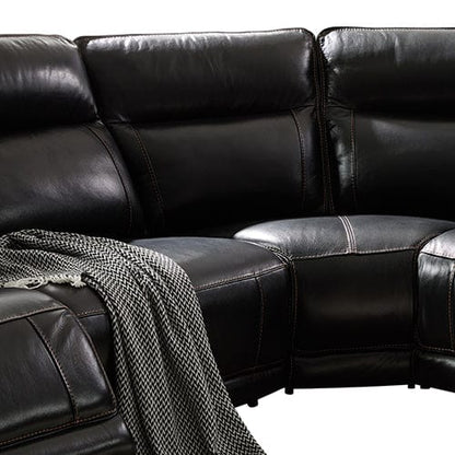 6 Seater Corner Sofa with Genuine Leather Black Armless Recliners Straight Console Lounge Set for Living Room