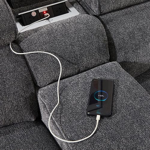 Grey Colour Corner Sofa Chaise Premium Fabric Electric Recliner With Manual Headrest Cup-Holder Charging Point Lighting