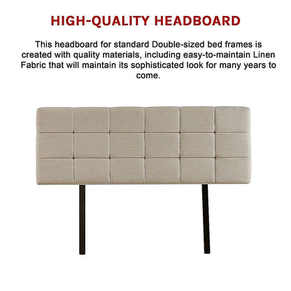 Linen Fabric Double Bed Deluxe Headboard Bedhead - Beige