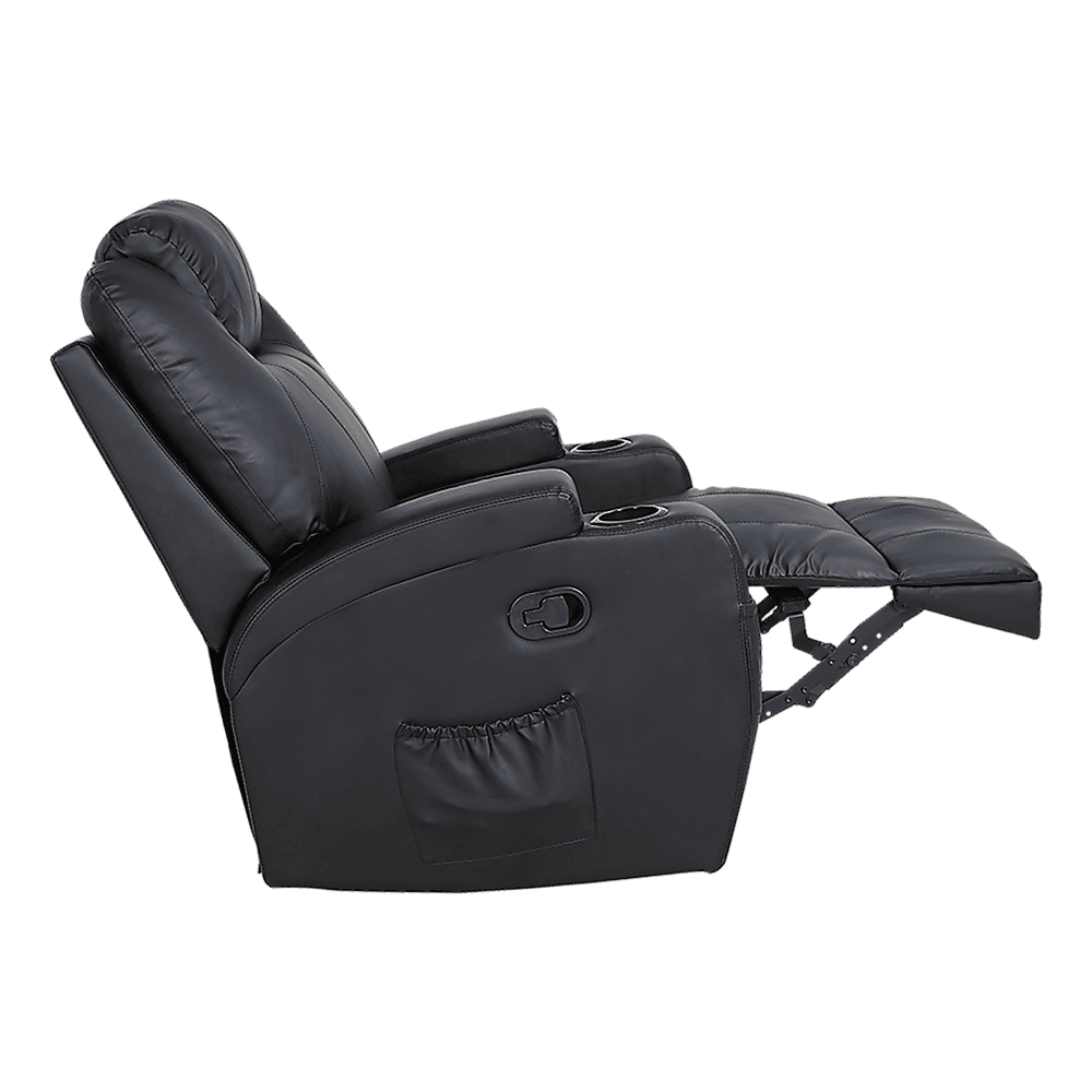Black Massage Sofa Chair Recliner 360 Degree Swivel PU Leather Lounge 8 Point Heated