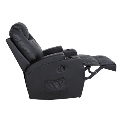 Black Massage Sofa Chair Recliner 360 Degree Swivel PU Leather Lounge 8 Point Heated