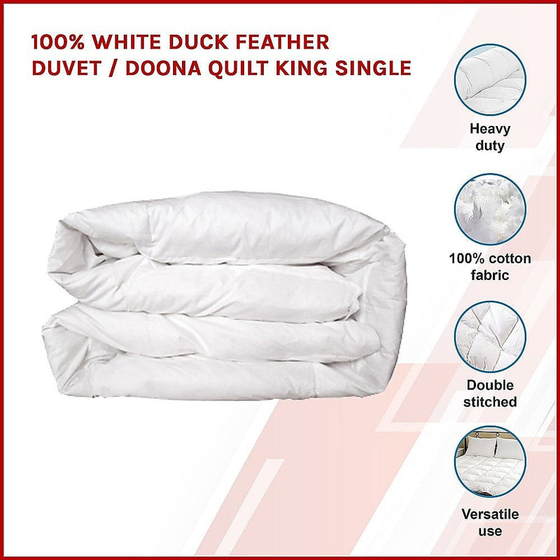 100% White Duck Feather Duvet / Doona Quilt King Single
