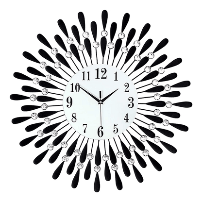 Large Modern 3D Crystal Wall Clock Luxury Art Metal Round Home Decor