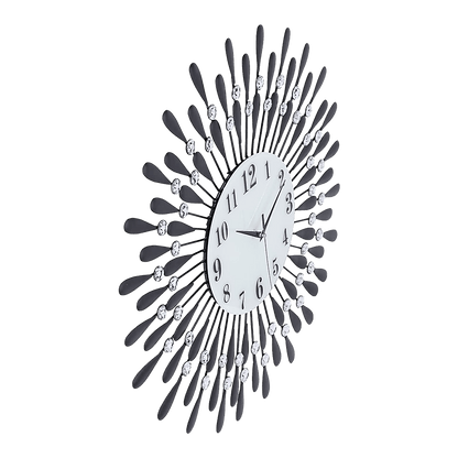 Large Modern 3D Crystal Wall Clock Luxury Art Metal Round Home Decor