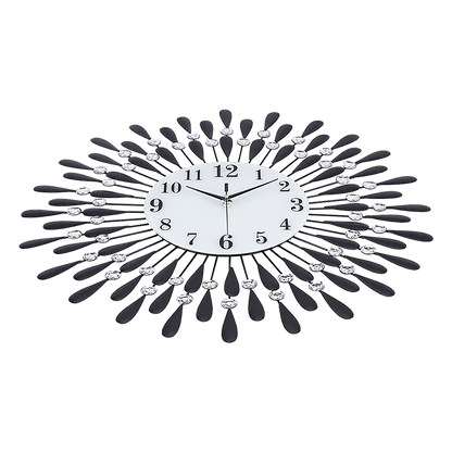 Large Modern 3D Crystal Wall Clock Luxury Art Metal Round Home Decor