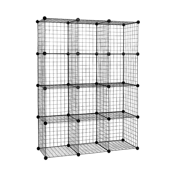 12 Cube Wire Grid Organiser Bookcase Storage Cabinet Wardrobe Closet Black
