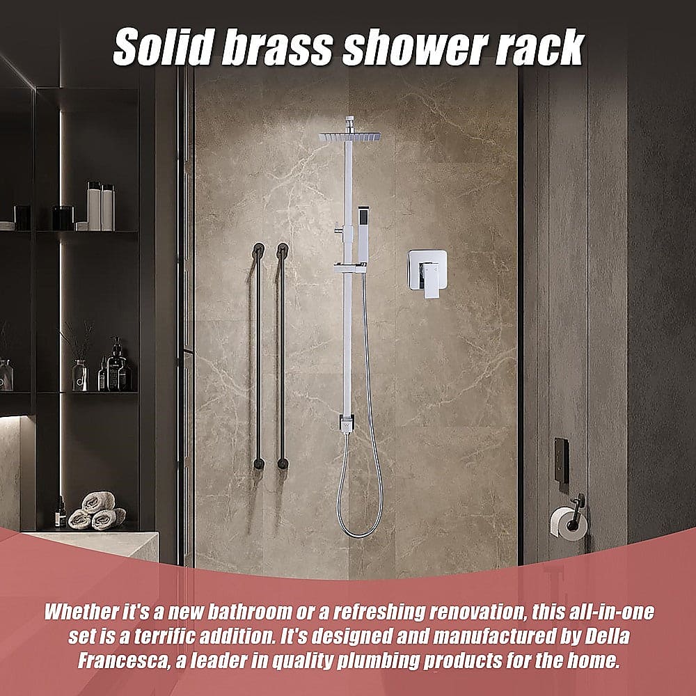 WELS 8" Rain Shower Head Set Square Dual Heads Faucet High Pressure With Mixer