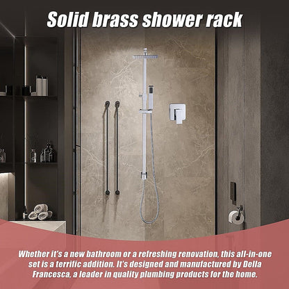 WELS 8" Rain Shower Head Set Square Dual Heads Faucet High Pressure With Mixer