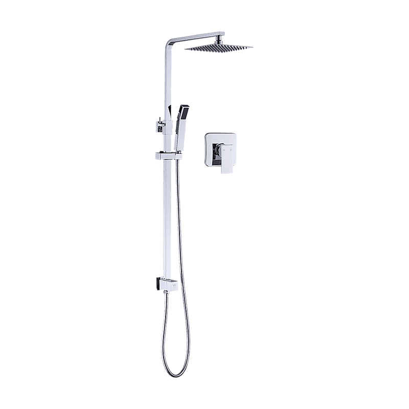 WELS 8" Rain Shower Head Set Square Dual Heads Faucet High Pressure With Mixer
