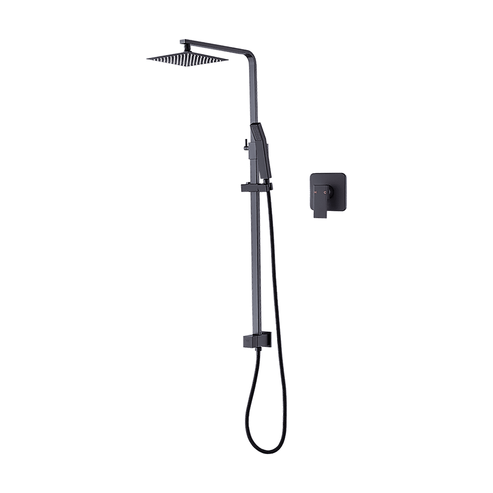 WELS 8" Rain Shower Head Set Square Dual Heads Faucet High Pressure With Mixer