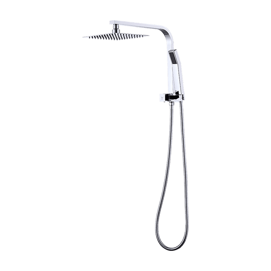 WELS 8" Rain Shower Head Set Square Dual Heads Faucet High Pressure Hand Held