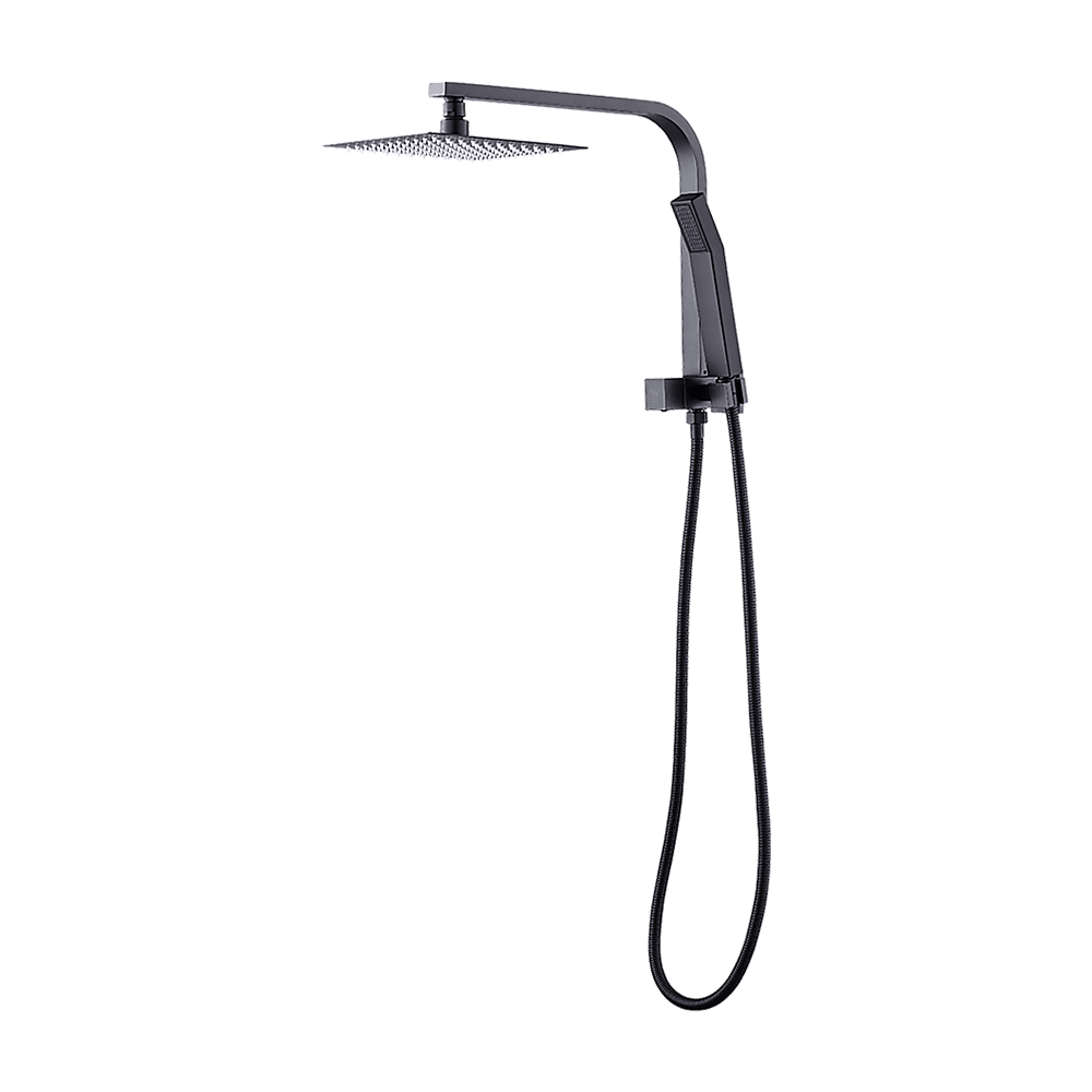 WELS 8" Rain Shower Head Set Square Dual Heads Faucet High Pressure Hand Held