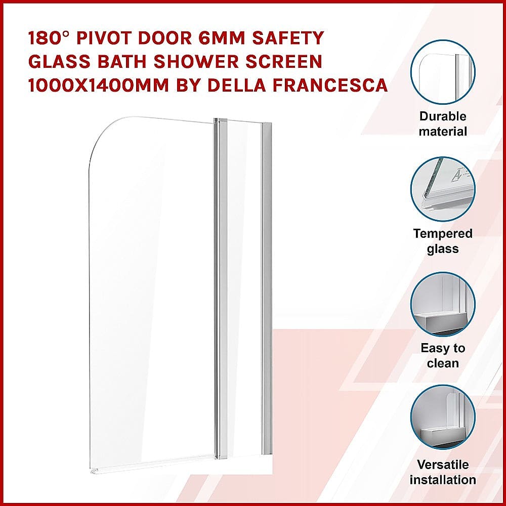 180 Degree Pivot Door 6mm Safety Glass Bath Shower Screen 1000x1400mm By Della Francesca