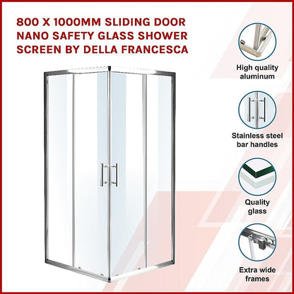 800 x 1000mm Sliding Door Nano Safety Glass Shower Screen By Della Francesca