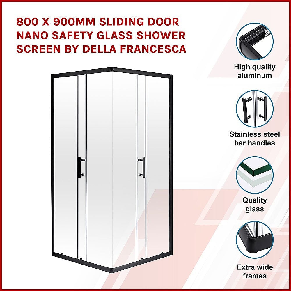 800 x 900mm Sliding Door Nano Safety Glass Shower Screen By Della Francesca